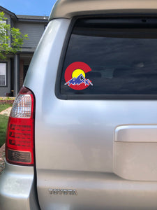 Colorado Red Blue Yellow Car Sticker Decal with Large Mountains