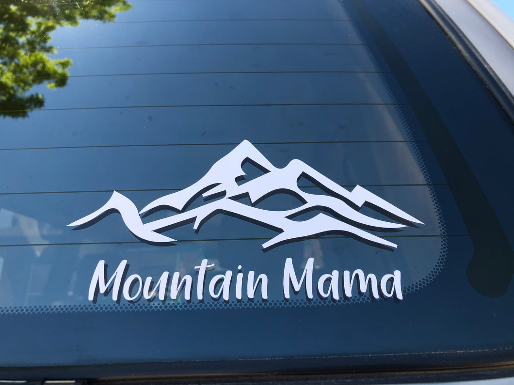 Mountain Mama Car Decal Sticker, White