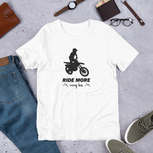 Load image into Gallery viewer, Ride More Worry Less Dirt Bike with Mtns - Short-Sleeve Unisex T-Shirt
